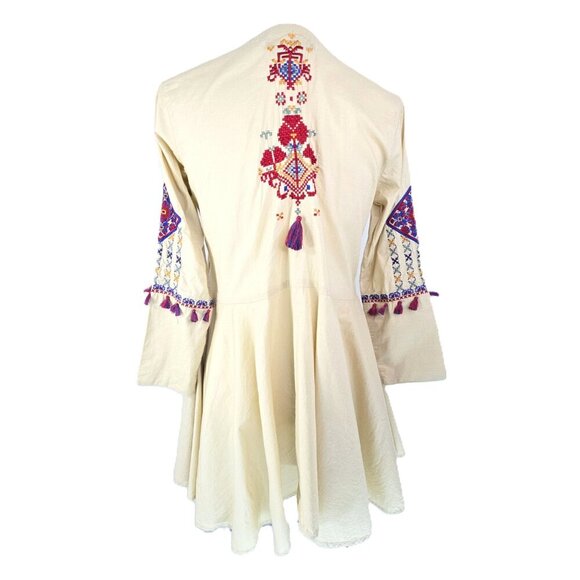 Khaadi Tan Beige Floral Tiered Ruffled Bell Embroidered Tunic Blouse Kurta - Picture 11 of 14